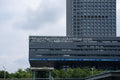 Architectural Detail: Floating Cantilever Podium and Live Ticker at Shenzhen Stock Exchange (SVA-26-0183)